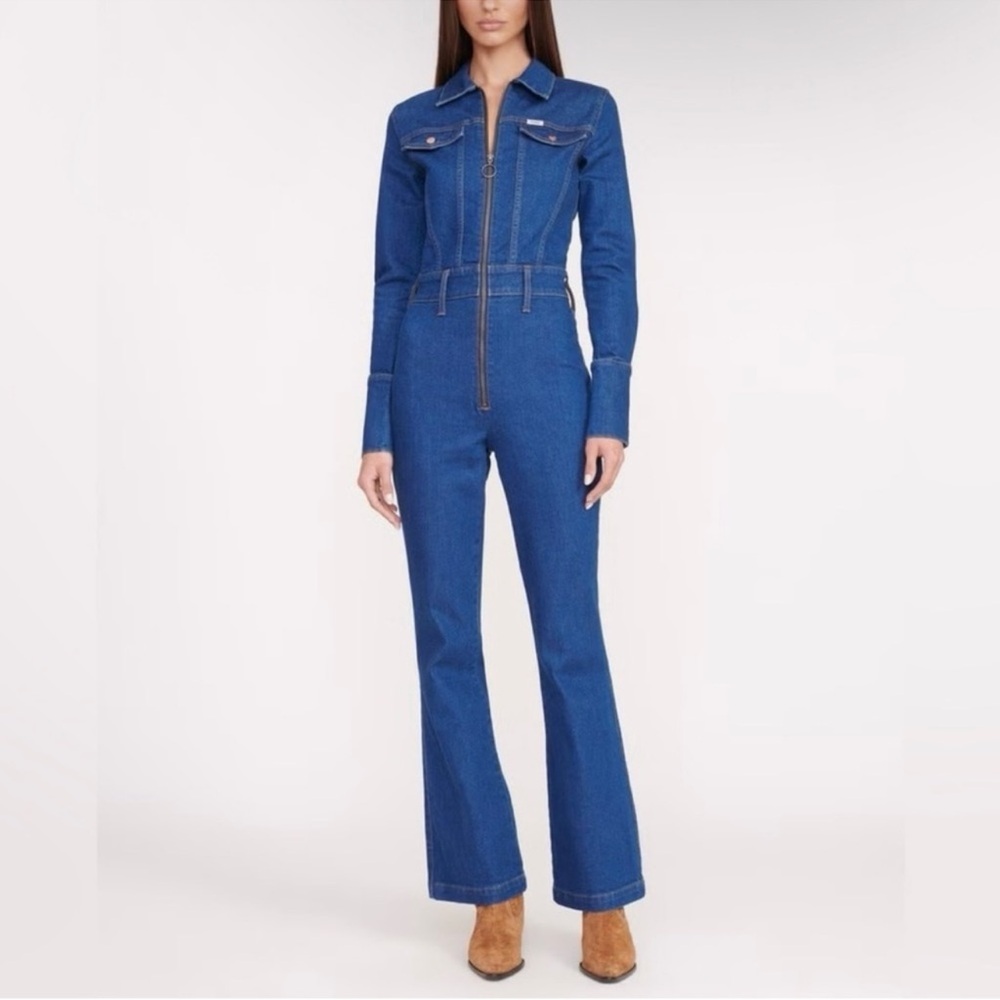 Staud x Wrangler The Body Dark Rinse Denim Jean Flare 70s Jumpsuit Size Large